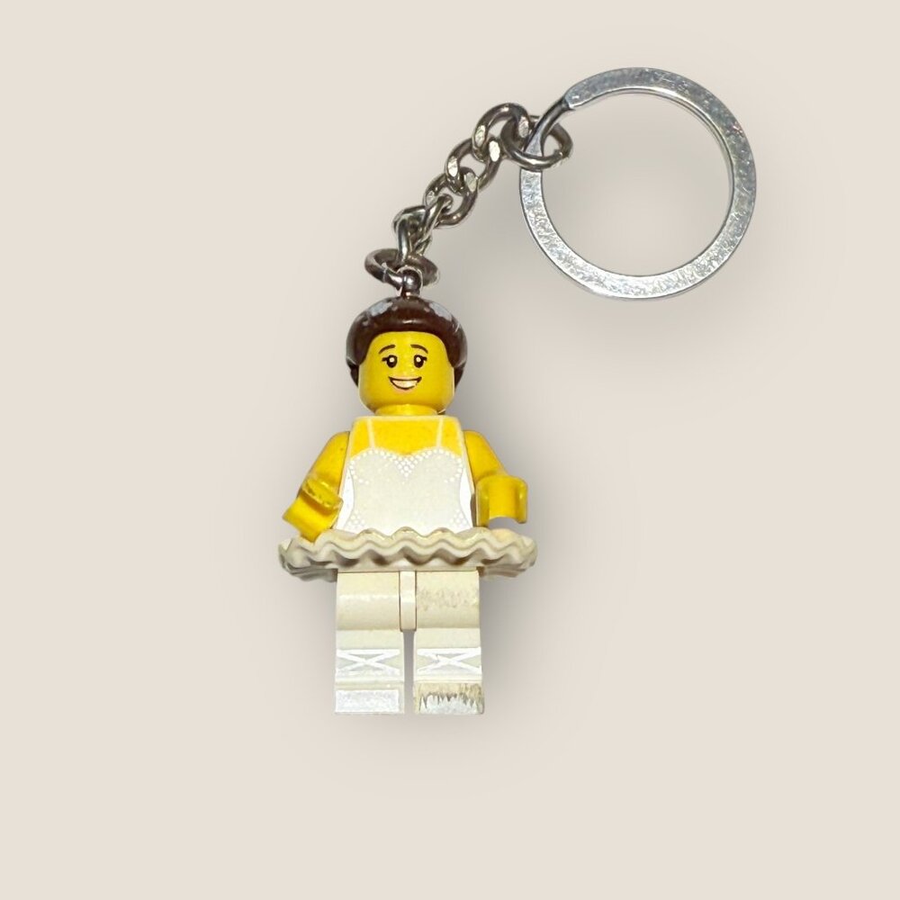 Lego Ballerina White Tutu Minifigure Keychain Keyring Brown Hair